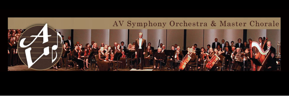 AV Symphony Orchestra and Master Chorale with picture of symphony and chorale.