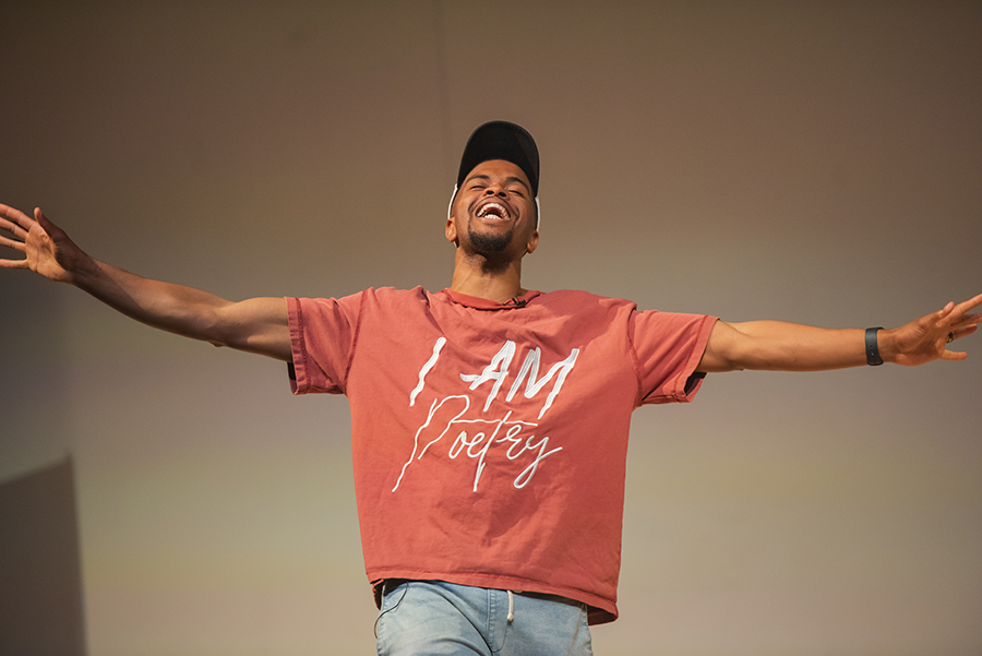 Brandon Leake performing on stage.
