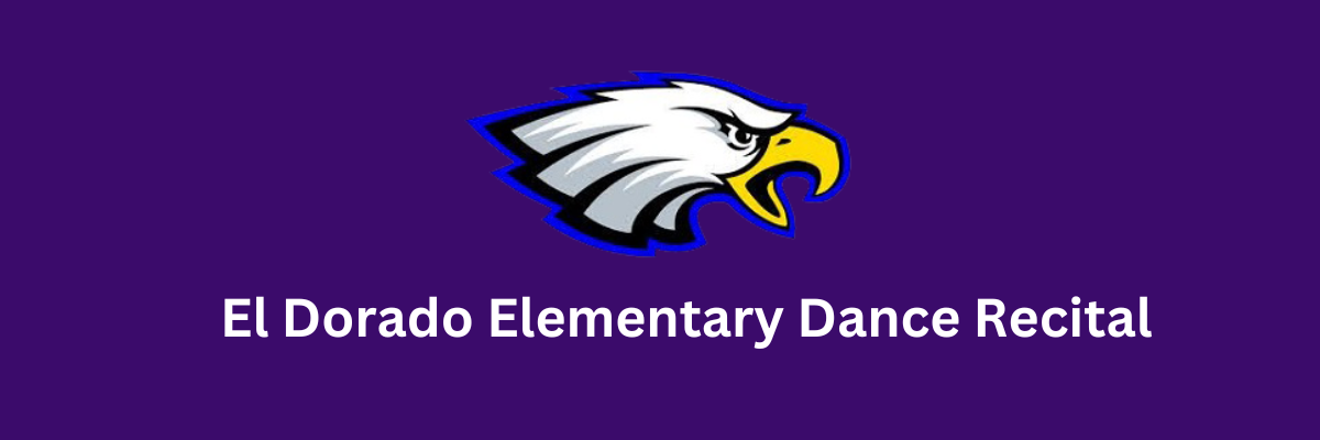 Graphic of an eagles head on a purple background with the words El Dorardo Elementary Dance Recital.